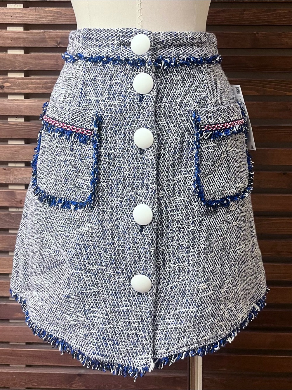 NWT Zara Blue White & Red High Waist  Mini Skirt  w/ Pockets XS / Retail $45.90